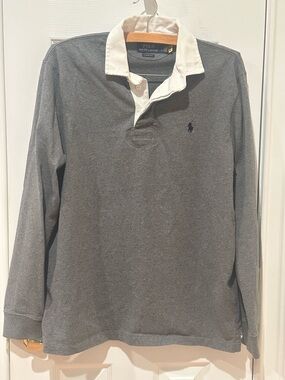 Polo by Ralph Lauren Gray Long-Sleeve Rugby Shirt with White Collar